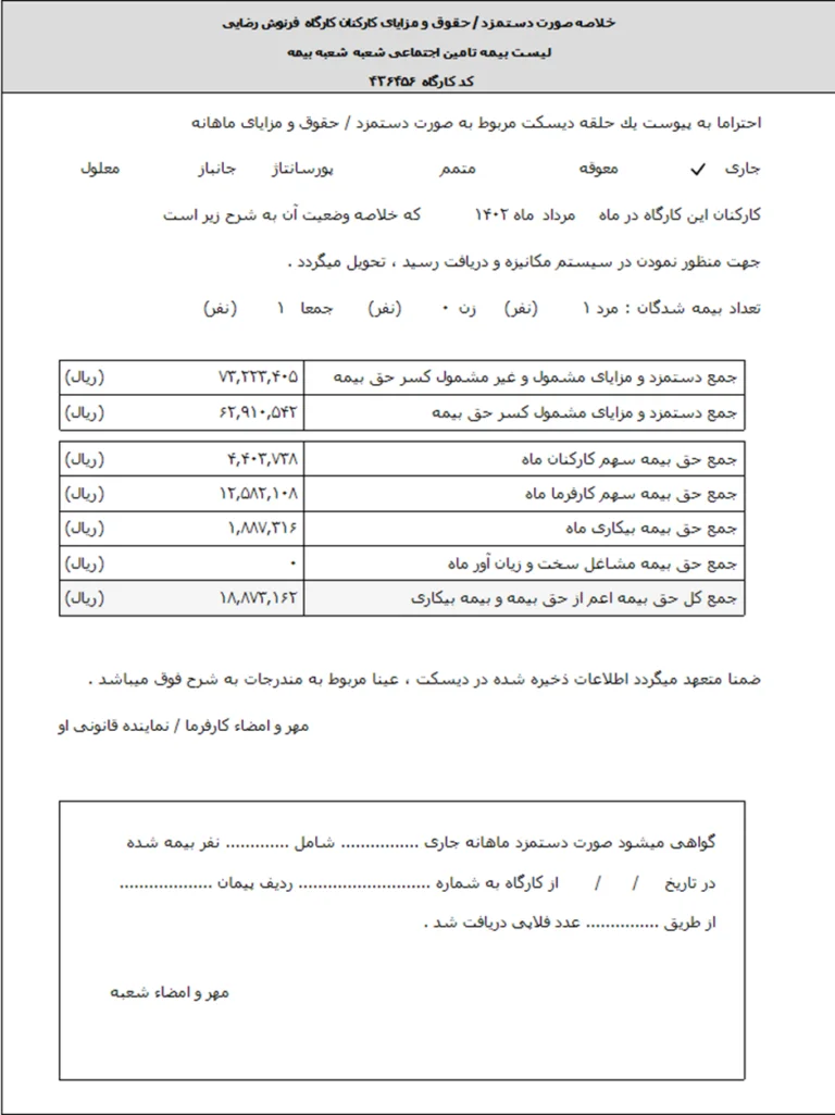 خلاصه لیست بیمه